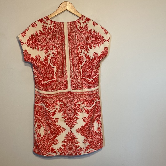 Madewell Red and cream 100% Silk Paisley Tunic Dress Fully Lined Size XS - Picture 4 of 8